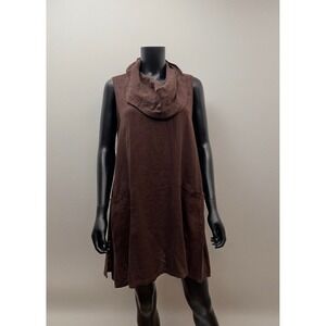Match Point 100% Linen Brown Sleeveless Cowl‎ Neck Tunic Dress Pockets M